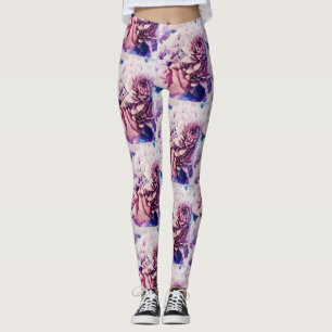 Awesome Pink Rose Chrysanthemum Flowers Leggings