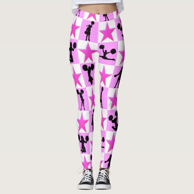 AWESOME PINK STAR CHEERLEADING LEGGINGS (Front)
