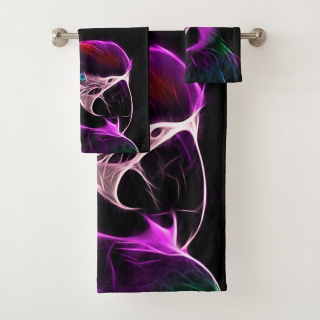 Awesome Plum Glow Parrot Bath Towel Set (Insitu)