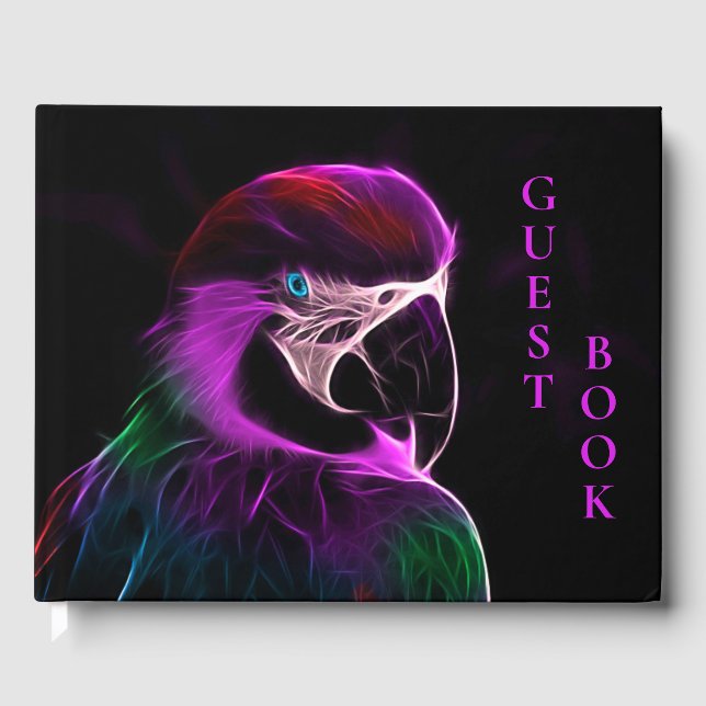Awesome Plum Glow Parrot Information Spine Guest Book (Front)