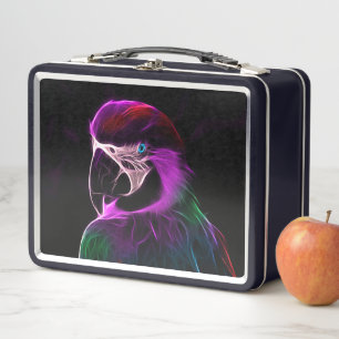 Awesome Plum Glow Parrot Metal Lunch Box