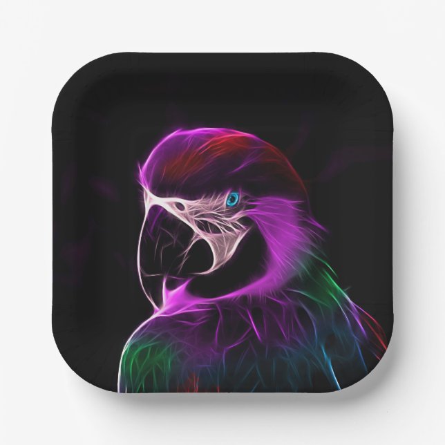 Awesome Plum Glow Parrot Paper Plate (Front)