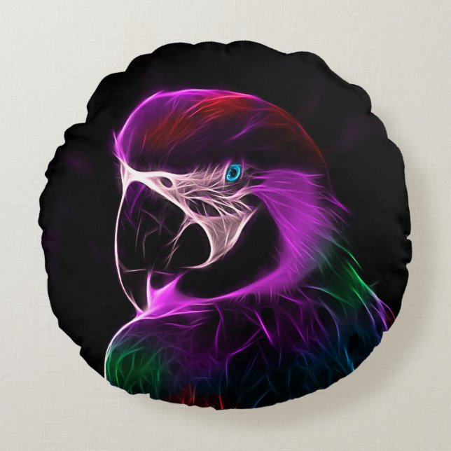 Awesome Plum Glow Parrot Round Cushion (Front)