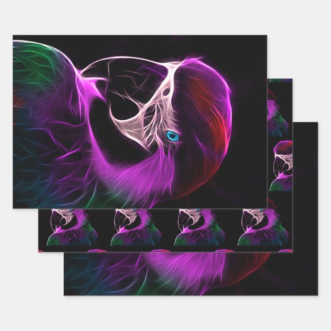 Awesome Plum Glow Parrot Wrapping Paper Sheet (Set)