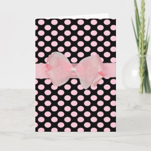 Awesome polka dot bows & rhinestone blank greeting thank you card