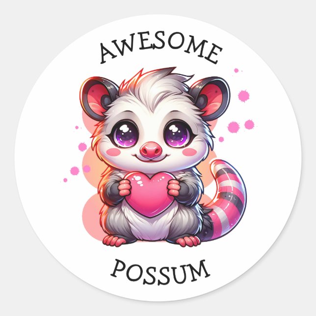 Awesome Possum | Cute Cartoon Opossum Classic Round Sticker (Front)