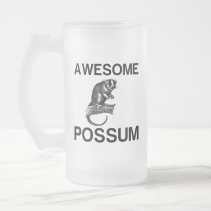 AWESOME POSSUM FROSTED GLASS BEER MUG