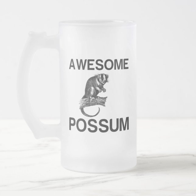 AWESOME POSSUM FROSTED GLASS BEER MUG (Left)