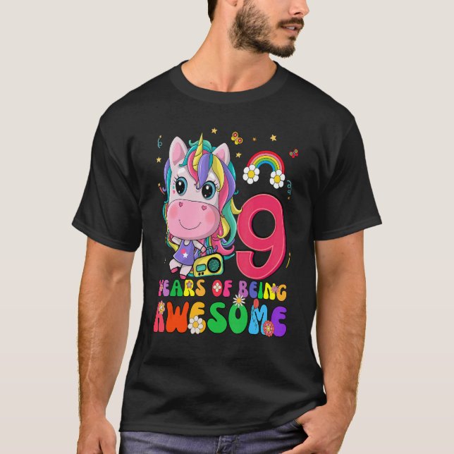 Awesome Princess Unicorn Birthday 9 Year Old Girl  T-Shirt (Front)