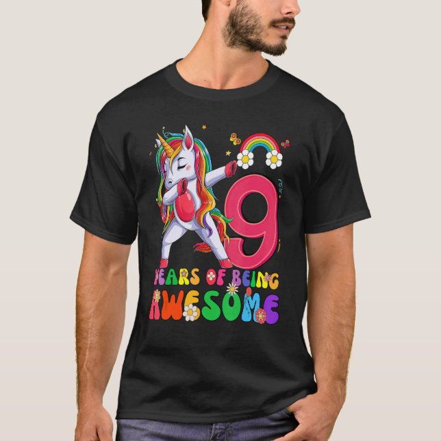 Awesome Princess Unicorn Birthday 9 Year Old Girl  T-Shirt (Front)