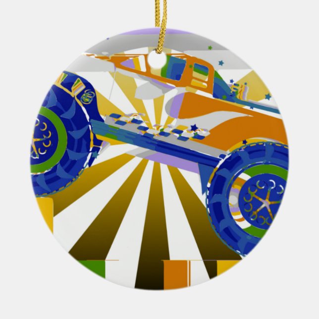 Awesome psychedelic Monster truck Ceramic Tree Decoration (Front)