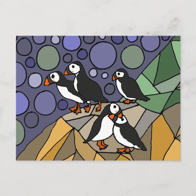 Awesome Puffin Bird Art Abstract Original Postcard (Front)