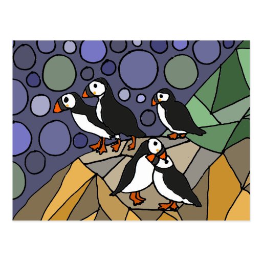 Image of Awesome Puffin Bird Art Abstract Original Postcard