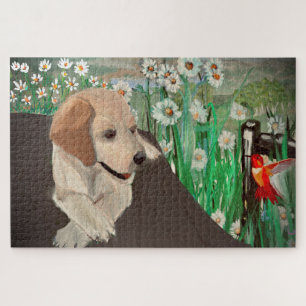 Awesome Puppy&Daisies& Hummingbird Jigsaw Puzzle