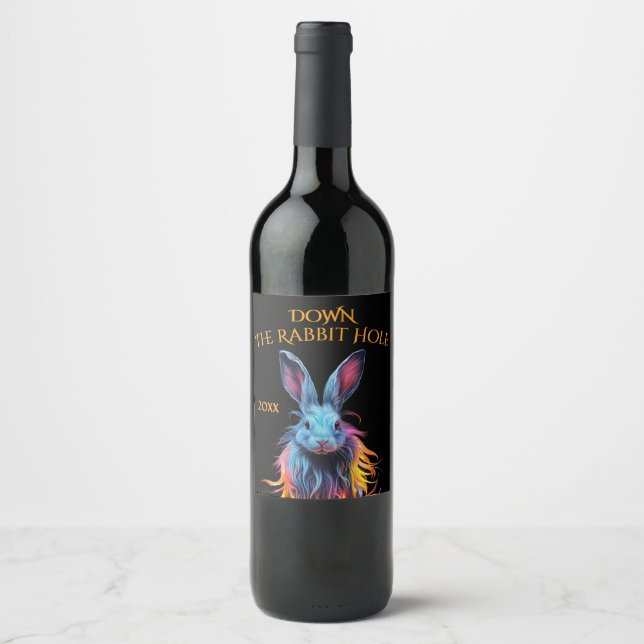 Awesome Rabbit on Fire of Colours Rabbit Hole Date Wine Label (Front)
