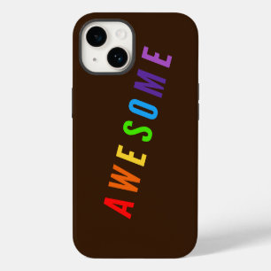AWESOME RAINBOW COLORS POSTIVE HAPPY TEXT BROWN  iPhone 14 CASE