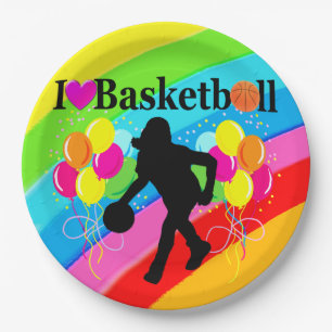 AWESOME RAINBOW I LOVE BASKETBALL PAPER PLATES