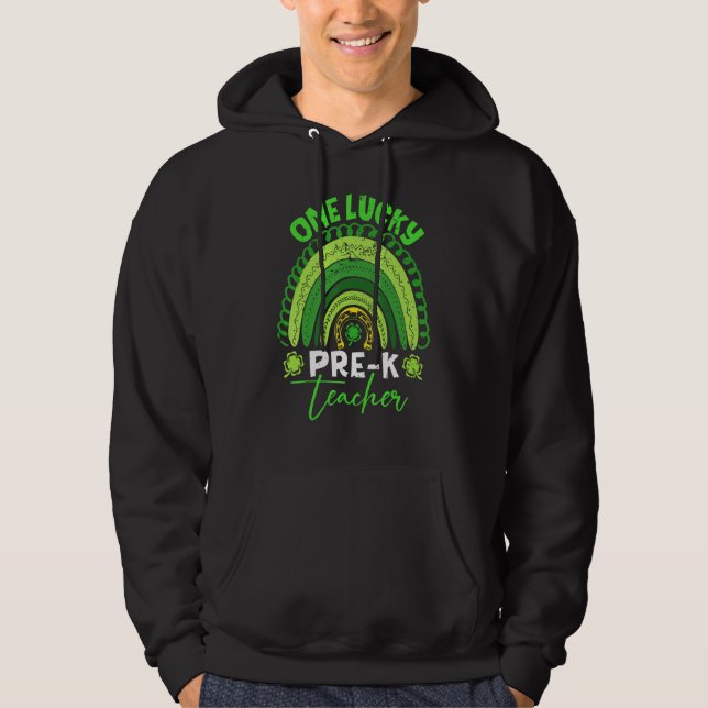 Awesome Rainbow St Patricku2019s Day Love Pre K Te Hoodie (Front)