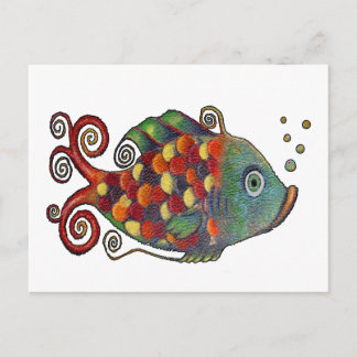 Awesome Rainbow Whimsical Fish Artsy Hippie Cool Postcard