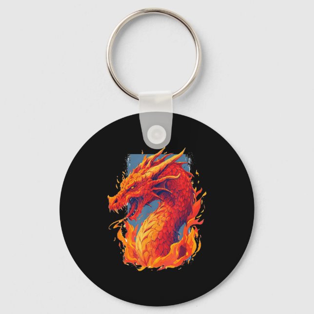 Awesome red fire dragon costume with flames key ring (Front)