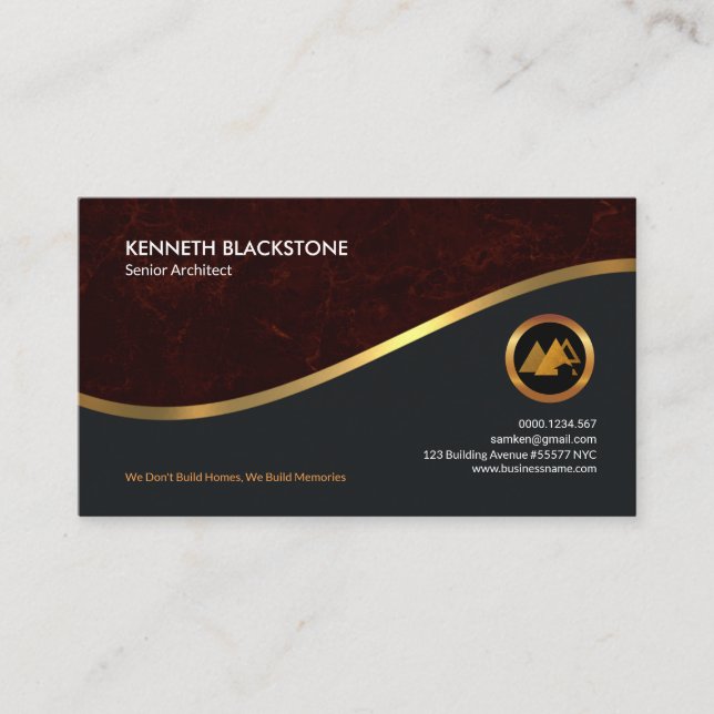 Awesome Red Grunge Faux Gold Wave CEO Architect Business Card (Front)