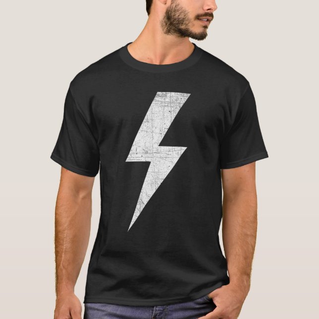 Awesome Retro Distressed WHITE Lightning Bolt T-Shirt (Front)