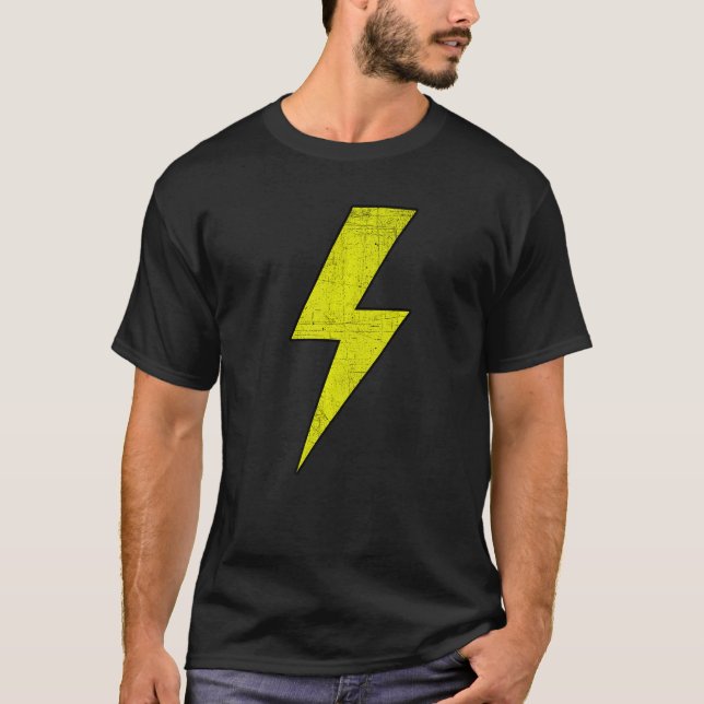 Awesome Retro Front & Back BLACK & YELLOW Lightnin T-Shirt (Front)