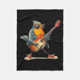 Awesome Robin Bird With Electric Guitar For Boys A Fleece Blanket