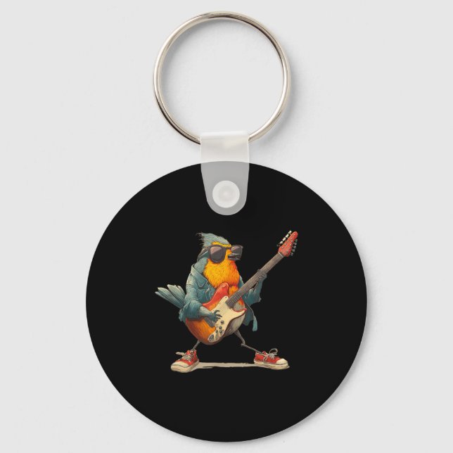 Awesome Robin Bird With Electric Guitar For Boys A Key Ring (Front)