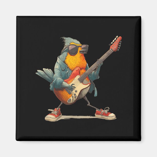 Awesome Robin Bird With Electric Guitar For Boys A Magnet (Front)