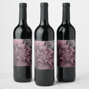 Awesome Rose Flower Fractal  Wine Label
