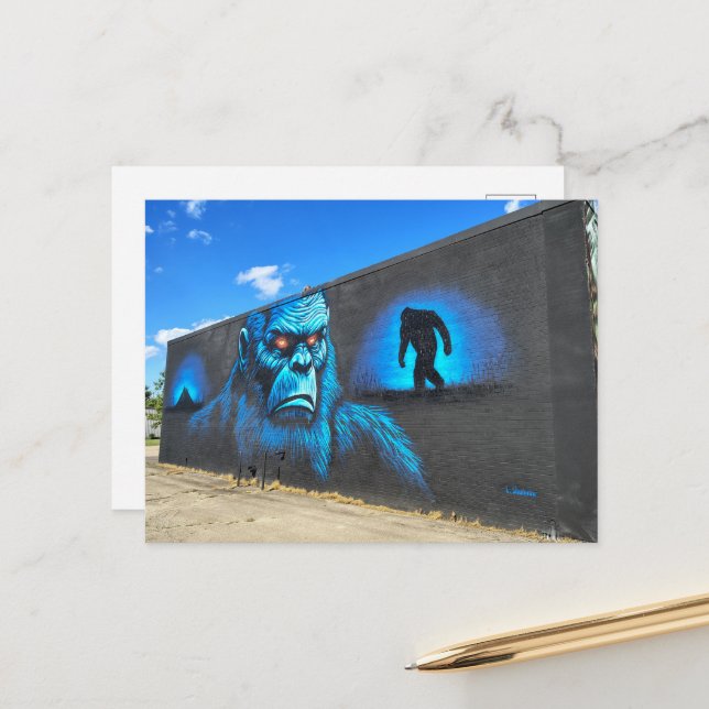 Awesome Sasquatch in Blue Postcard (Front/Back In Situ)