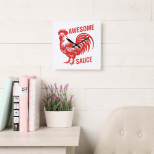 Awesome Sauce Rooster Funny Square Wall Clock