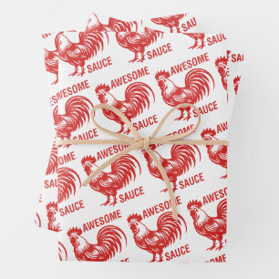 Awesome Sauce Rooster Funny Wrapping Paper Sheet