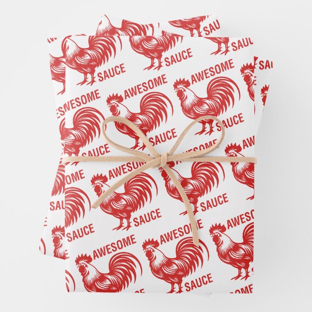 Awesome Sauce Rooster Funny Wrapping Paper Sheet (In situ)