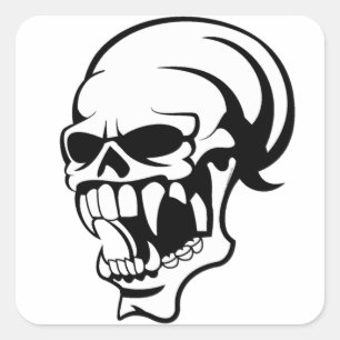 Awesome Scary skull B & W Print -Sticker Square Sticker