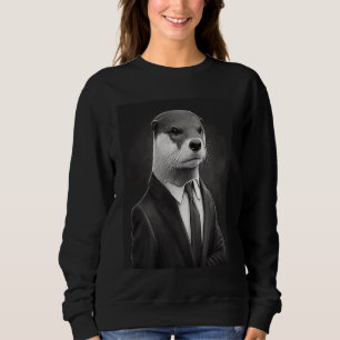 Awesome Sea Otter Animal Cool Otter In Black Suit Sweatshirt