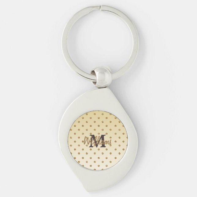 Awesome shining faux glitter gold polka dots key ring (Front)