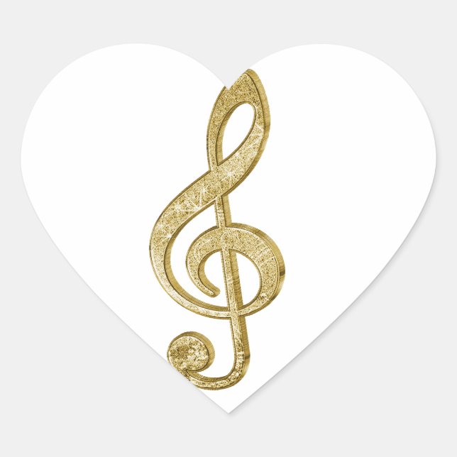 Awesome shining gold bar effects treble clef music heart sticker (Front)