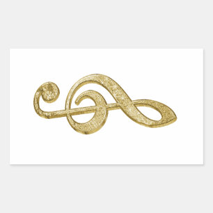 Awesome shining gold bar effects treble clef music rectangular sticker