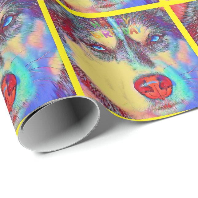 Awesome Siberian Husky birthday wrapping paper (Roll Corner)