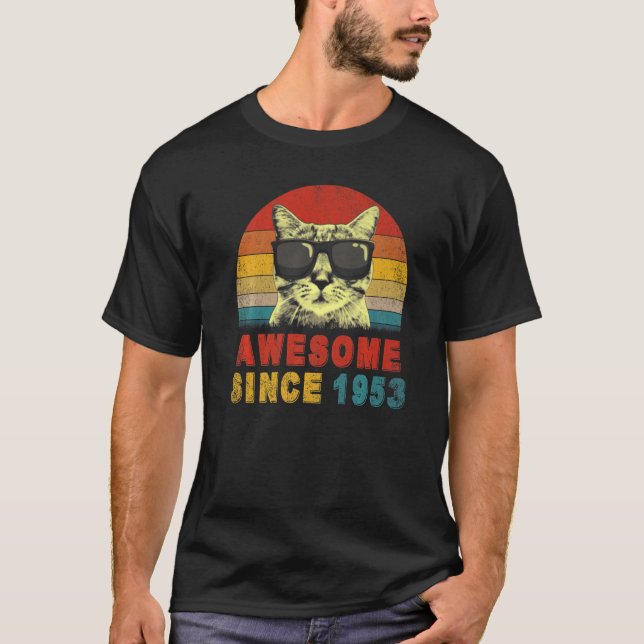 Awesome Since 1953 70th Birthday Cat T-Shirt (Front)