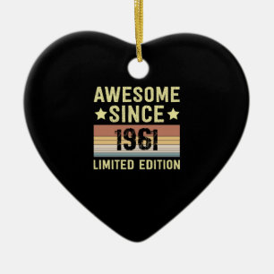 Awesome Since 1961 Retro Funny Birthday Party Ceramic Tree Decoration