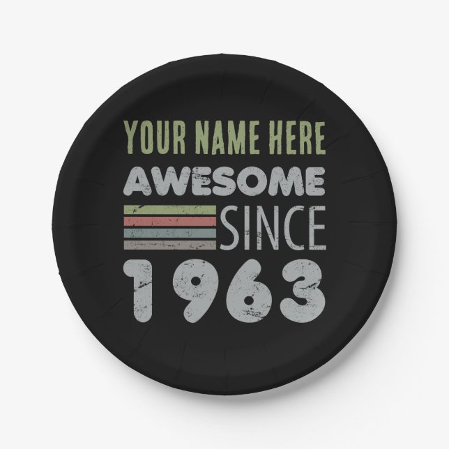 Awesome Since 1963 60th Birthday Paper Plate (Front)