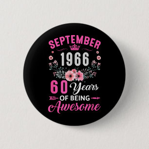 Awesome Since 1966 60 Years Old September 60th 6 Cm Round Badge