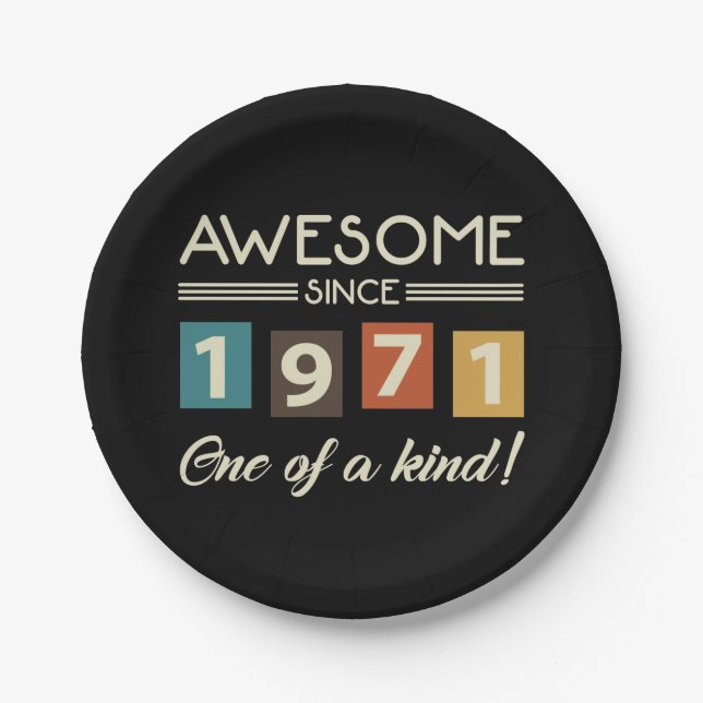 Awesome Since 1971 Retro 50th Birthday Paper Plate (Front)