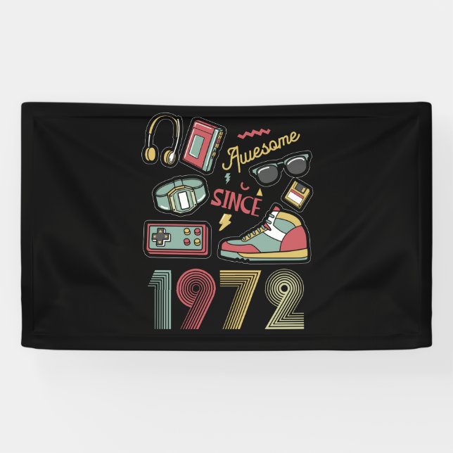 Awesome Since 1972 Vintage Retro 50th  Birthday Banner (Horizontal)