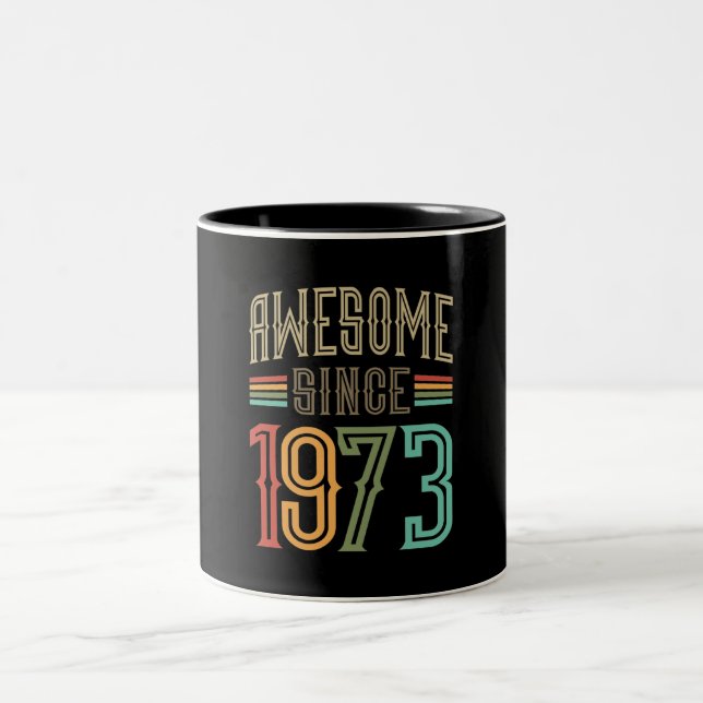Awesome Since 1973 49th Birthday Funny Retro Two-Tone Coffee Mug (Center)
