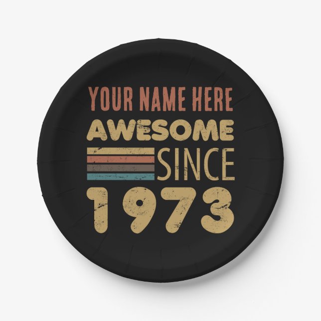 Awesome Since 1973 50th Birthday Paper Plate (Front)