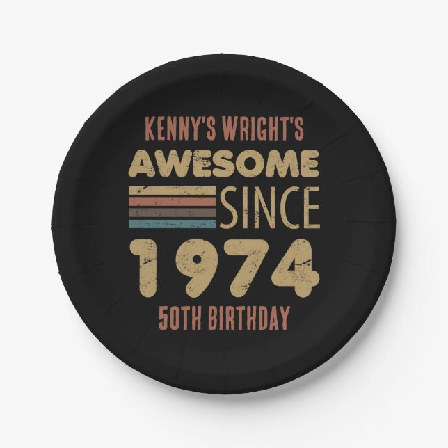 Awesome Since 1974 50th Birthday Paper Plate (Front)